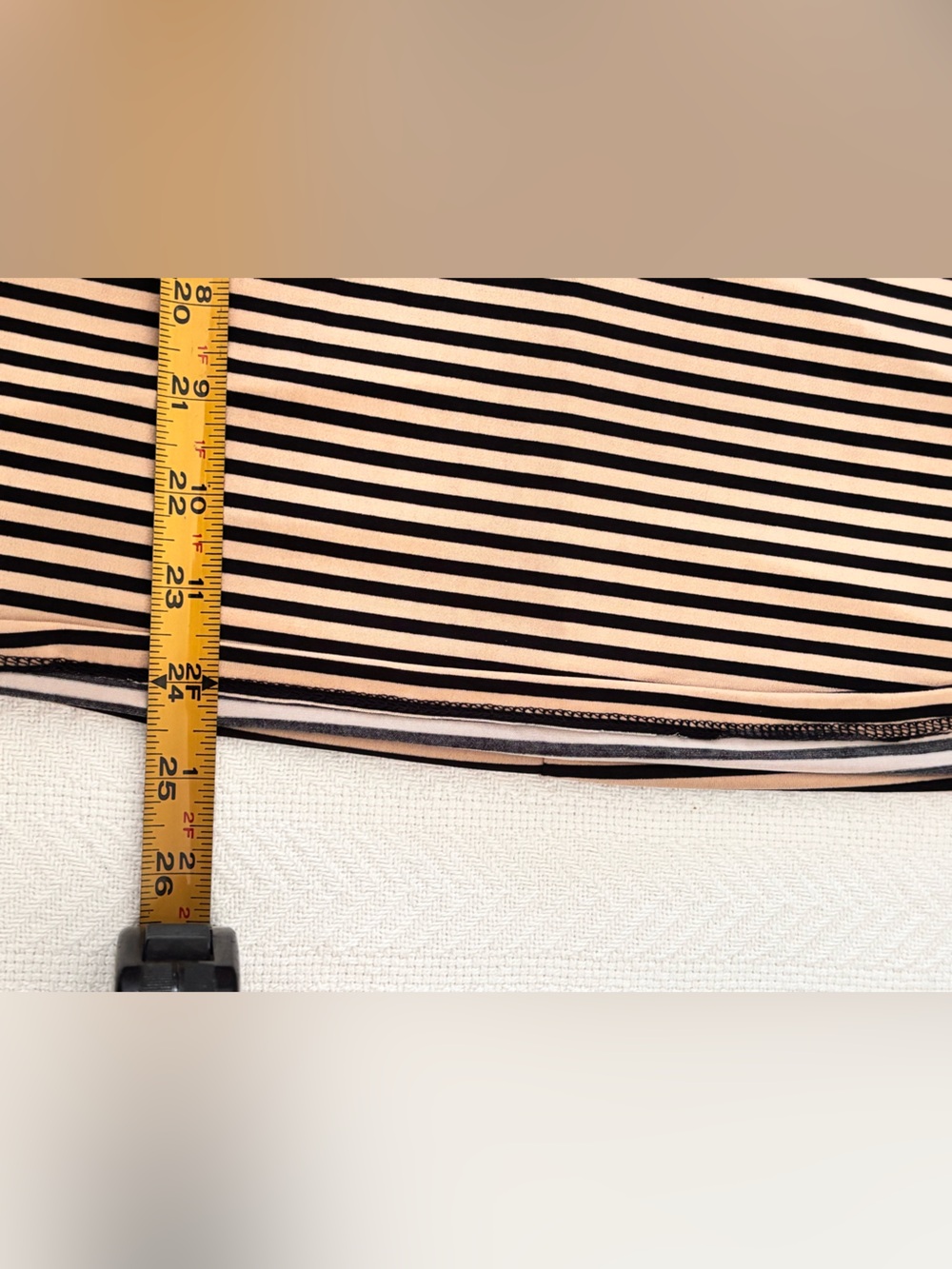 Striped V-Neck Short Sleeve Blouse in Tan and Black - Picture 7 of 8